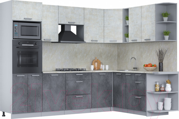 Изображение товара Кухонный гарнитур Интерлиния Мила Лайт 1.88x2.8 правая (бетон лайт/бетон портленд/опал светлый)