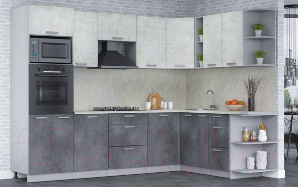 Изображение товара Кухонный гарнитур Интерлиния Мила Лайт 1.88x2.8 правая (бетон лайт/бетон портленд/опал светлый)