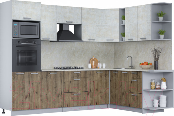 Изображение товара Кухонный гарнитур Интерлиния Мила Лайт 1.88x2.8 правая (бетон лайт/дуб веллингтон/опал светлый)