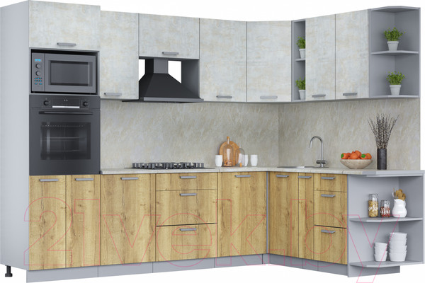 Изображение товара Кухонный гарнитур Интерлиния Мила Лайт 1.88x2.8 правая (бетон лайт/дуб золотой/опал светлый)