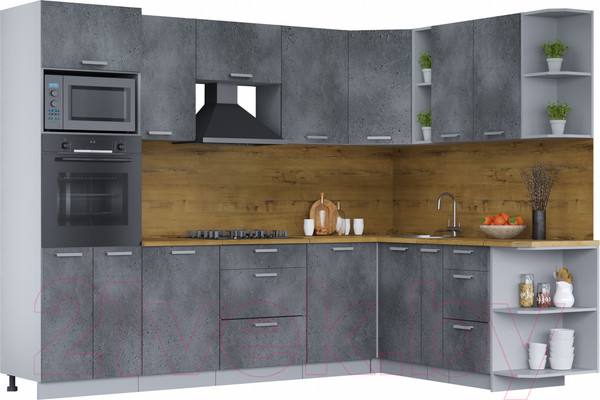 Изображение товара Кухонный гарнитур Интерлиния Мила Лайт 1.88x2.8 правая (бетон потленд/бетон портленд/дуб бунратти)