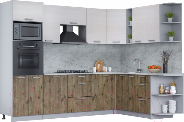 Изображение товара Кухонный гарнитур Интерлиния Мила Лайт 1.88x2.8 правая (вудлайн кремовый/дуб веллингтон/серый каспий)