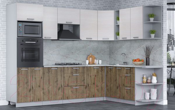 Изображение товара Кухонный гарнитур Интерлиния Мила Лайт 1.88x2.8 правая (вудлайн кремовый/дуб веллингтон/серый каспий)