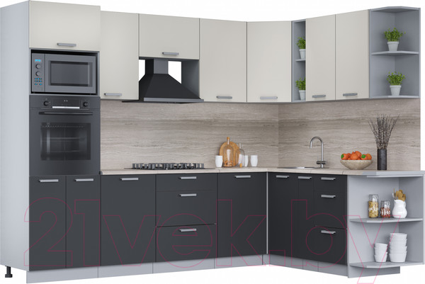 Изображение товара Кухонный гарнитур Интерлиния Мила Лайт 1.88x2.8 правая (персидский жемчуг/антрацит/травертин серый)