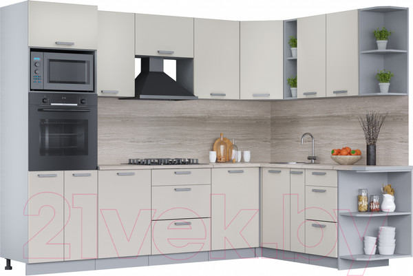 Изображение товара Кухонный гарнитур Интерлиния Мила Лайт 1.88x2.8 правая (персидский жемчуг/перс. жемчуг/травертин серый)