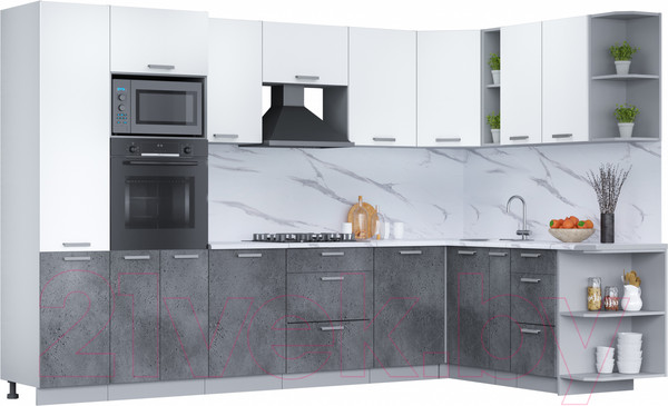 Изображение товара Кухонный гарнитур Интерлиния Мила Лайт 1.88x3.2 правая (белый платинум/бетон портленд/белый гранит)