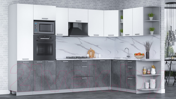 Изображение товара Кухонный гарнитур Интерлиния Мила Лайт 1.88x3.2 правая (белый платинум/бетон портленд/белый гранит)