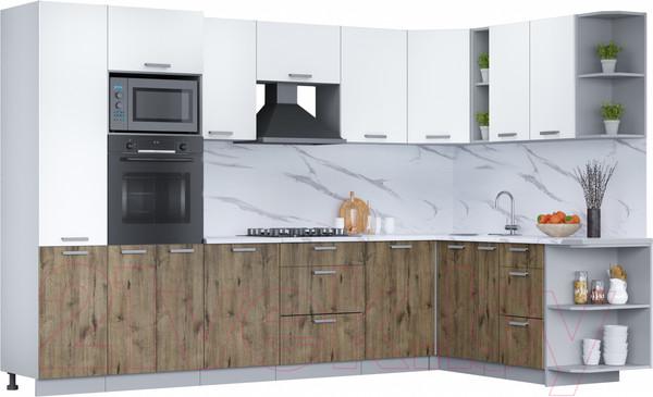 Изображение товара Кухонный гарнитур Интерлиния Мила Лайт 1.88x3.2 правая (белый платинум/дуб веллингтон/белый гранит)