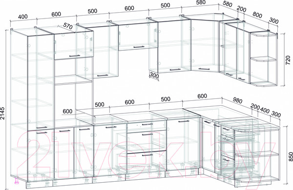 Изображение товара Кухонный гарнитур Интерлиния Мила Лайт 1.88x3.2 правая (белый платинум/дуб веллингтон/белый гранит)