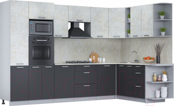 Изображение товара Кухонный гарнитур Интерлиния Мила Лайт 1.88x3.2 правая (бетон лайт/антрацит/опал светлый)