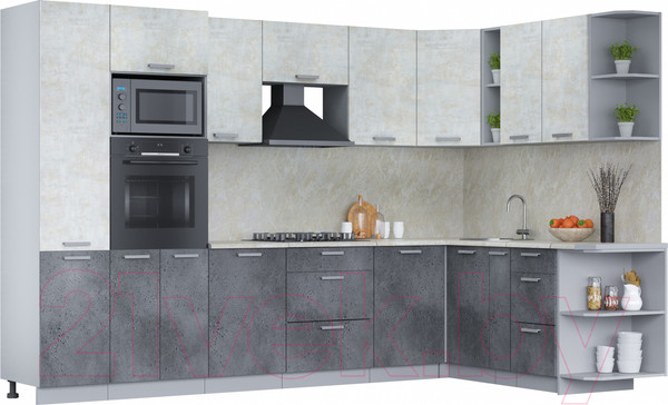 Изображение товара Кухонный гарнитур Интерлиния Мила Лайт 1.88x3.2 правая (бетон лайт/бетон портленд/опал светлый)