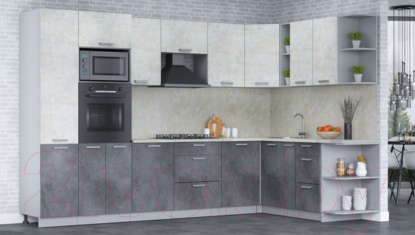 Изображение товара Кухонный гарнитур Интерлиния Мила Лайт 1.88x3.2 правая (бетон лайт/бетон портленд/опал светлый)