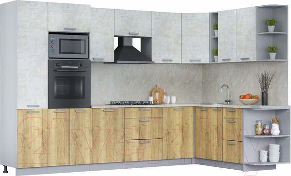 Изображение товара Кухонный гарнитур Интерлиния Мила Лайт 1.88x3.2 правая (бетон лайт/дуб золотой/опал светлый)