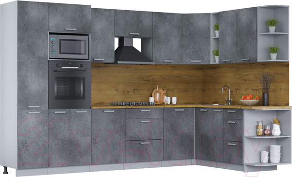 Изображение товара Кухонный гарнитур Интерлиния Мила Лайт 1.88x3.2 правая (бетон потленд/бетон портленд/дуб бунратти)