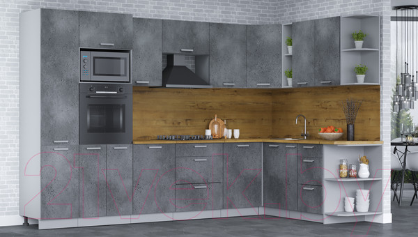 Изображение товара Кухонный гарнитур Интерлиния Мила Лайт 1.88x3.2 правая (бетон потленд/бетон портленд/дуб бунратти)