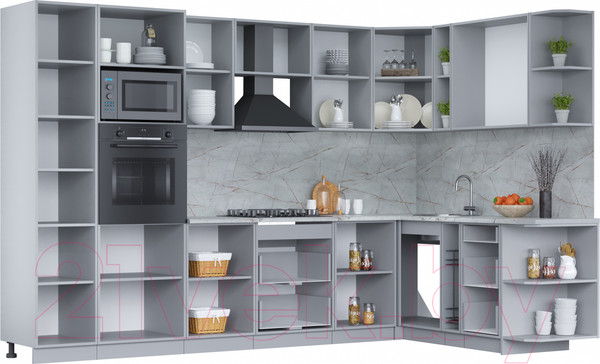 Изображение товара Кухонный гарнитур Интерлиния Мила Лайт 1.88x3.2 правая (вудлайн кремовый/дуб веллингтон/серый каспий)