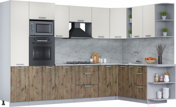 Изображение товара Кухонный гарнитур Интерлиния Мила Лайт 1.88x3.2 правая (персидский жемчуг/дуб веллингтон/серый каспий)