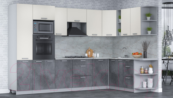 Изображение товара Кухонный гарнитур Интерлиния Мила Лайт 1.88x3.2 правая (персидский жемчуг/бетон портленд/серый каспий)