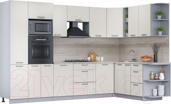 Изображение товара Кухонный гарнитур Интерлиния Мила Лайт 1.88x3.2 правая (персидский жемчуг/перс. жемчуг/травертин серый)