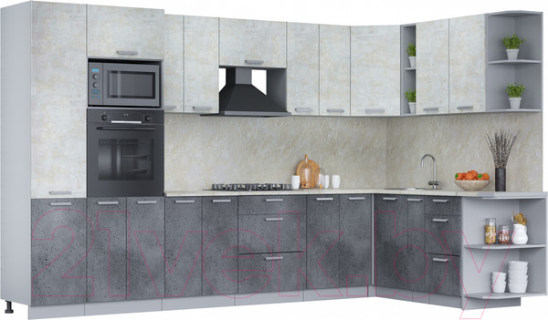 Изображение товара Кухонный гарнитур Интерлиния Мила Лайт 1.88x3.4 правая (бетон лайт/бетон портленд/опал светлый)