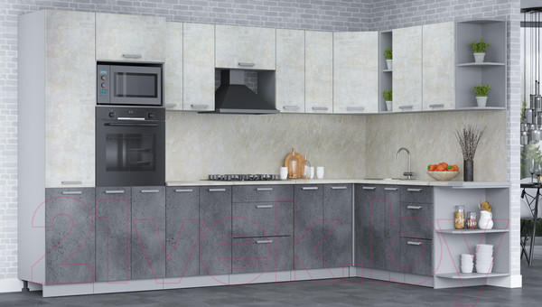 Изображение товара Кухонный гарнитур Интерлиния Мила Лайт 1.88x3.4 правая (бетон лайт/бетон портленд/опал светлый)