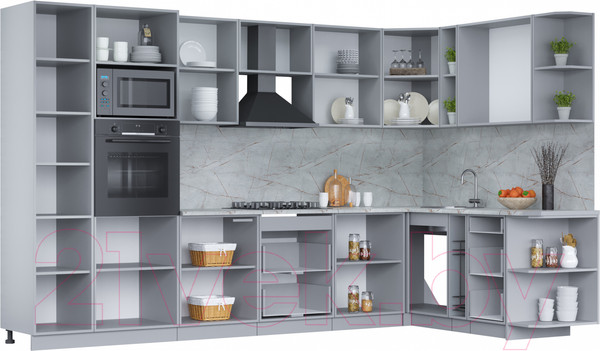 Изображение товара Кухонный гарнитур Интерлиния Мила Лайт 1.88x3.4 правая (бетон лайт/бетон портленд/опал светлый)