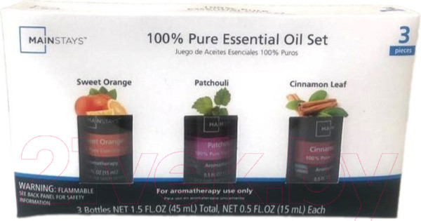 Изображение товара Набор эфирных масел Mainstays Сладкий апельсин Пачули Лист корицы (3x15мл)