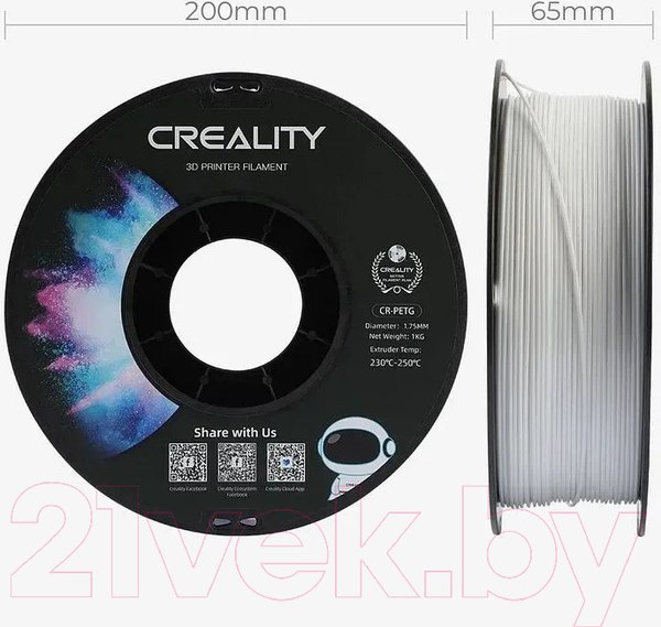 Изображение товара Пластик для 3D-печати Creality CR-PETG 1.75мм / 3301030036 (1кг, белый)