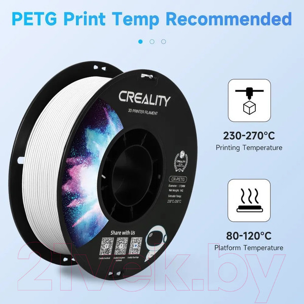 Изображение товара Пластик для 3D-печати Creality CR-PETG 1.75мм / 3301030036 (1кг, белый)