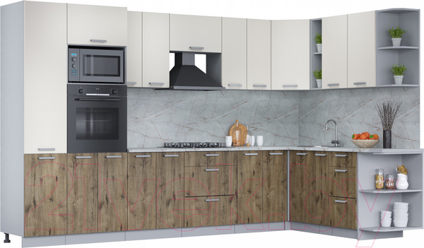 Изображение товара Кухонный гарнитур Интерлиния Мила Лайт 1.88x3.4 правая (персидский жемчуг/дуб веллингтон/серый каспий)