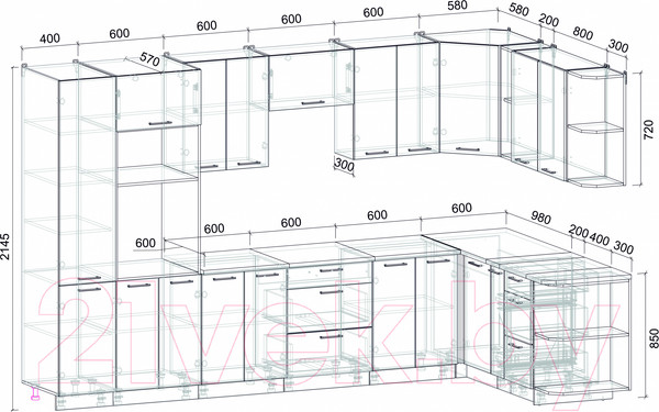 Изображение товара Кухонный гарнитур Интерлиния Мила Лайт 1.88x3.4 правая (персидский жемчуг/дуб веллингтон/серый каспий)