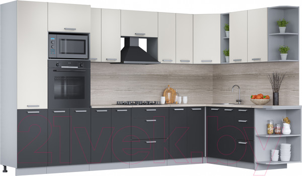 Изображение товара Кухонный гарнитур Интерлиния Мила Лайт 1.88x3.4 правая (персидский жемчуг/антрацит/травертин серый)