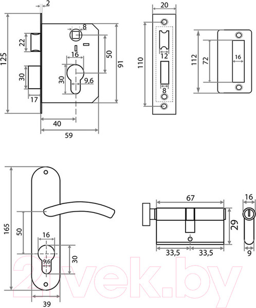 Изображение товара Замок врезной Vrata 50/106-ЦМB70 цилиндровый с защелкой с ручкой (золото)