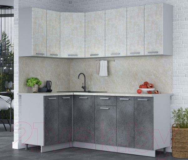 Изображение товара Кухонный гарнитур Интерлиния Мила Лайт 1.2x2.0 (бетон лайт/бетон портленд/опал светлый)