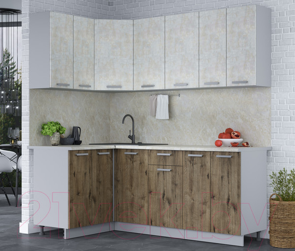 Изображение товара Кухонный гарнитур Интерлиния Мила Лайт 1.2x2.0 (бетон лайт/дуб веллингтон/опал светлый)