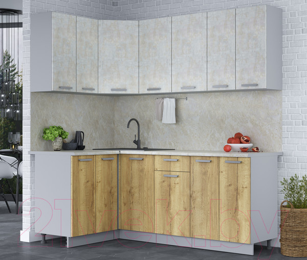 Изображение товара Кухонный гарнитур Интерлиния Мила Лайт 1.2x2.0 (бетон лайт/дуб золотой/опал светлый)