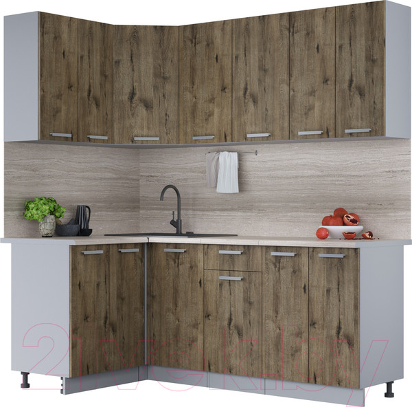 Изображение товара Кухонный гарнитур Интерлиния Мила Лайт 1.2x2.0 (дуб веллингтон/дуб веллингтон/травертин серый)