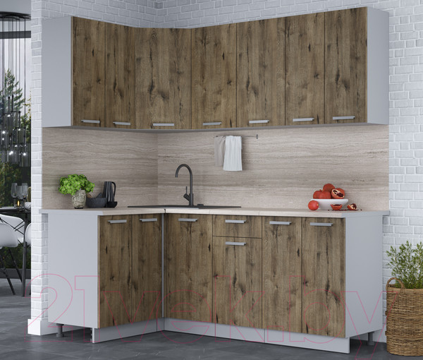 Изображение товара Кухонный гарнитур Интерлиния Мила Лайт 1.2x2.0 (дуб веллингтон/дуб веллингтон/травертин серый)