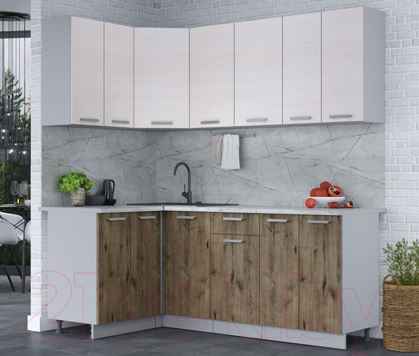 Изображение товара Кухонный гарнитур Интерлиния Мила Лайт 1.2x2.0 (персидский жемчуг/дуб веллингтон/серый каспий)