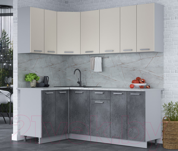 Изображение товара Кухонный гарнитур Интерлиния Мила Лайт 1.2x2.0 (персидский жемчуг/бетон портленд/серый каспий)