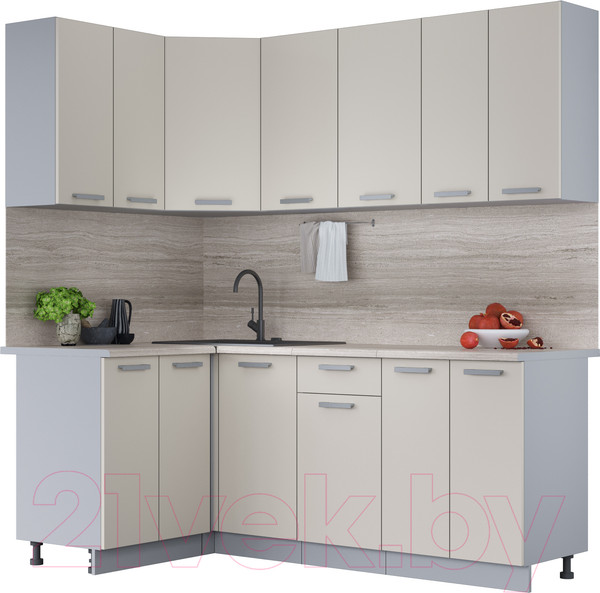 Изображение товара Кухонный гарнитур Интерлиния Мила Лайт 1.2x2.0 (персидский жемчуг/персидский жемчуг/травертин серый)