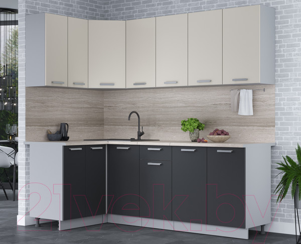 Изображение товара Кухонный гарнитур Интерлиния Мила Лайт 1.2x2.2 (персидский жемчуг/антрацит/травертин серый)