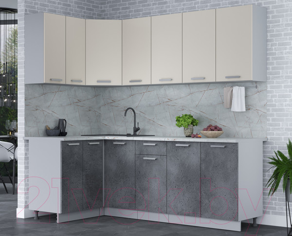 Изображение товара Кухонный гарнитур Интерлиния Мила Лайт 1.2x2.2 (персидский жемчуг/бетон портленд/серый каспий)