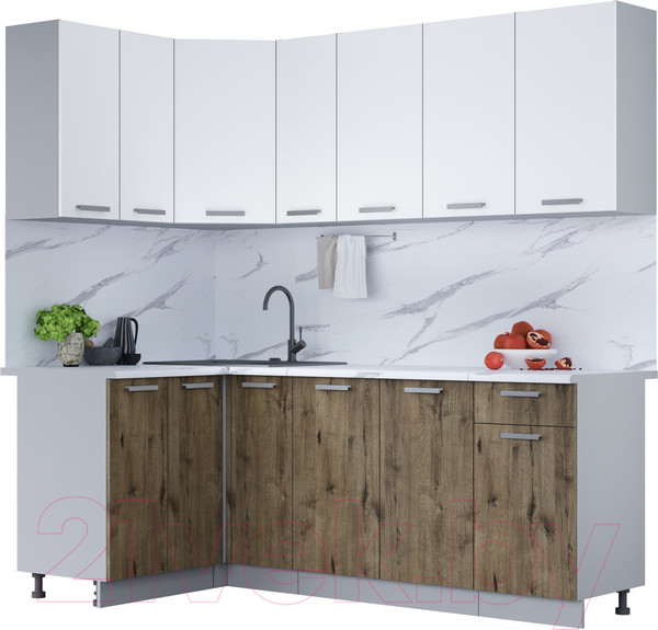 Изображение товара Кухонный гарнитур Интерлиния Мила Лайт 1.2x2.1 (белый платинум/дуб веллингтон/белый гранит)