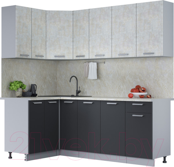 Изображение товара Кухонный гарнитур Интерлиния Мила Лайт 1.2x2.1 (бетон лайт/антрацит/опал светлый)