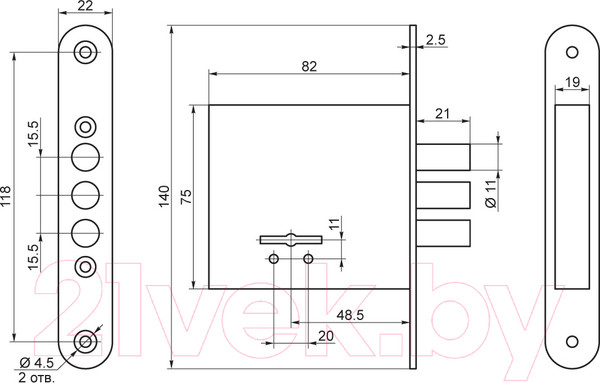 Изображение товара Замок врезной Зенит ПроСам ЗВ8-8У/13 / 79902