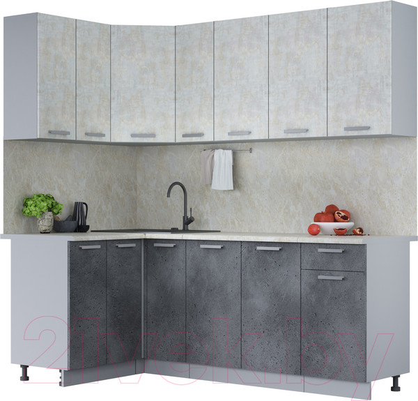 Изображение товара Кухонный гарнитур Интерлиния Мила Лайт 1.2x2.1 (бетон лайт/бетон портленд/опал светлый)