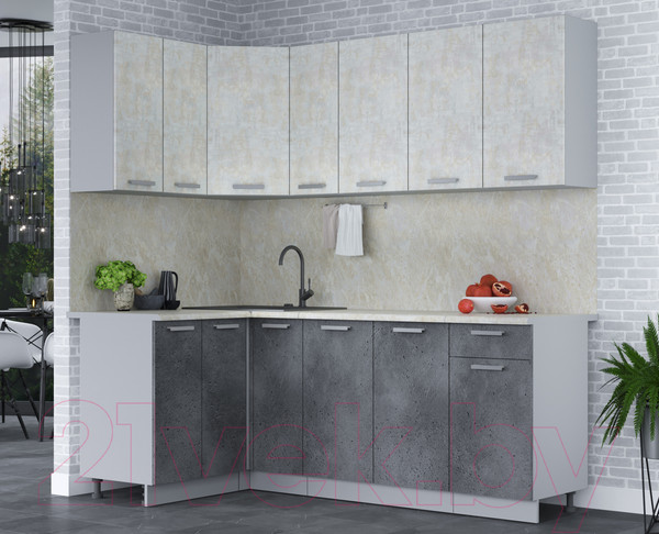 Изображение товара Кухонный гарнитур Интерлиния Мила Лайт 1.2x2.1 (бетон лайт/бетон портленд/опал светлый)