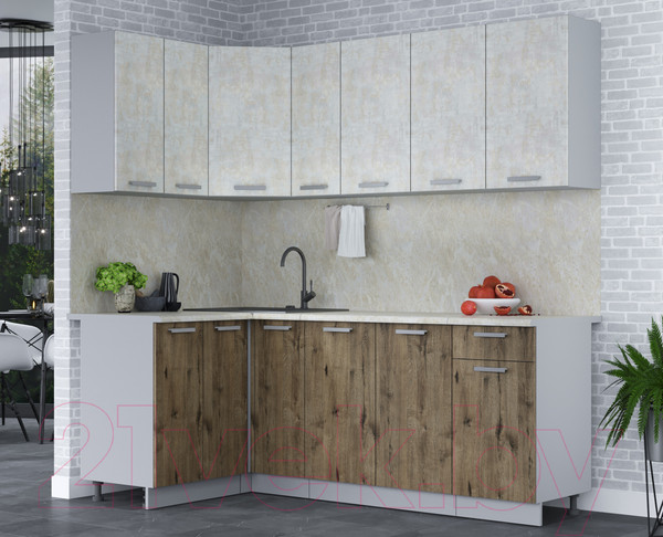 Изображение товара Кухонный гарнитур Интерлиния Мила Лайт 1.2x2.1 (бетон лайт/дуб веллингтон/опал светлый)