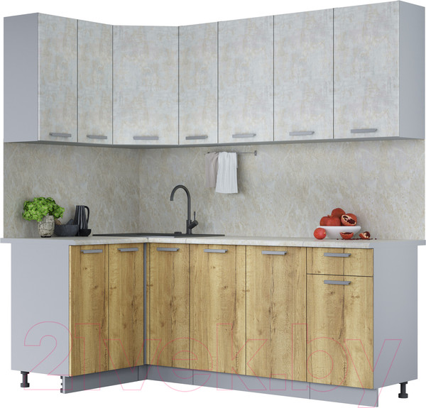 Изображение товара Кухонный гарнитур Интерлиния Мила Лайт 1.2x2.1 (бетон лайт/дуб золотой/опал светлый)